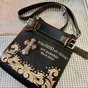 BROWN PURSE CROSS BIBLE VERSE